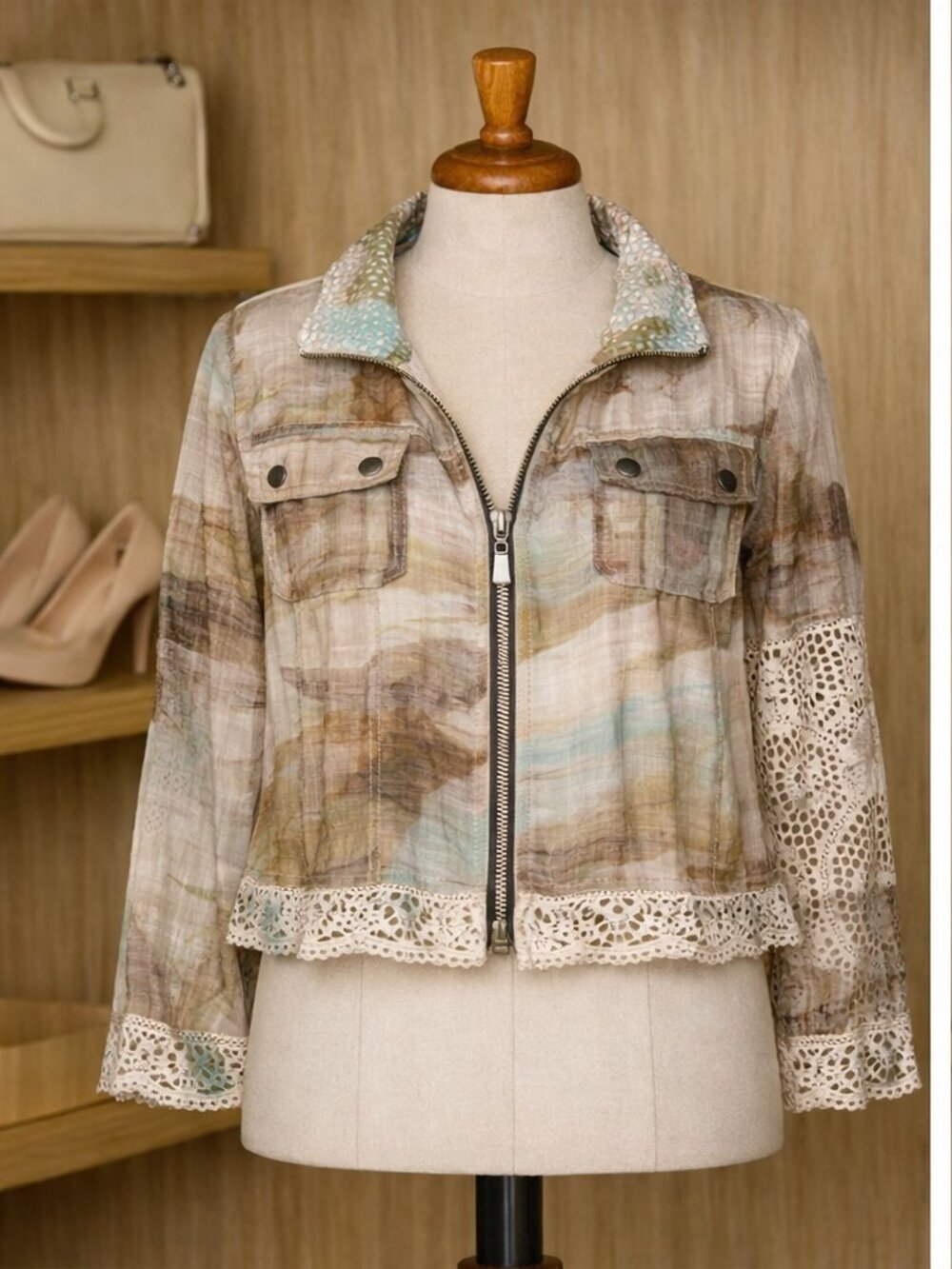 Alberto Makali XS Boho Lace Trim Zip Jacket – Multicolor